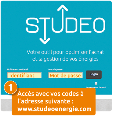Tutoriel étape 1 : Accès avec vos codes à l’adresse suivante : www.studeoenergie.com